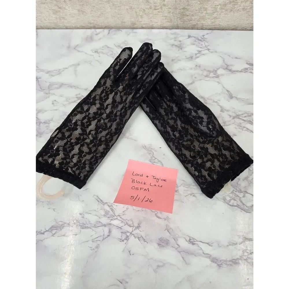 Lord & Taylor Vintage Black Lace Wrist Dress Gloves Women Accessories